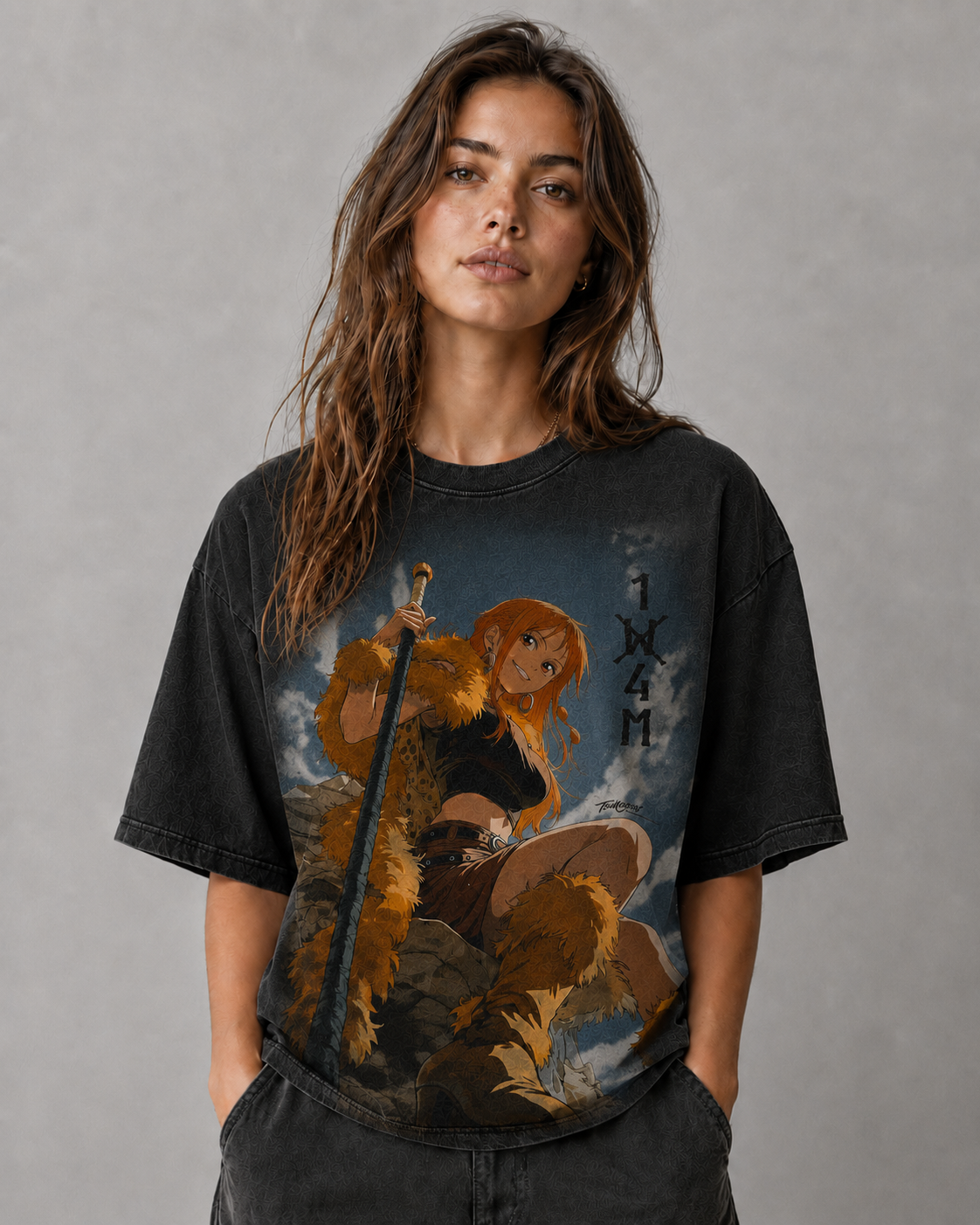 Oversized Streetwear Graphic Tee – Fur Warrior Sky Backdrop Print