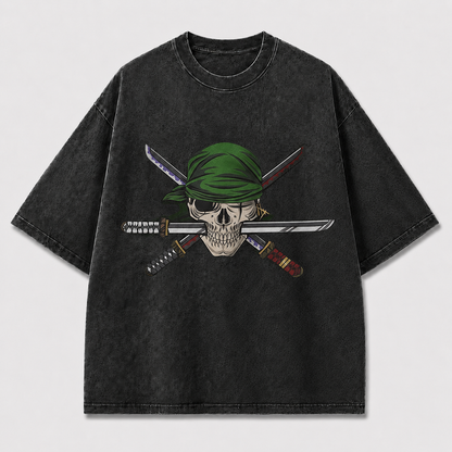 Oversized Graphic Print T-Shirt – Skull & Crossed Blades Streetwear Tee