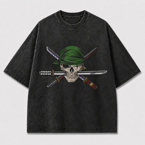 Oversized Graphic Print T-Shirt – Skull & Crossed Blades Streetwear Tee