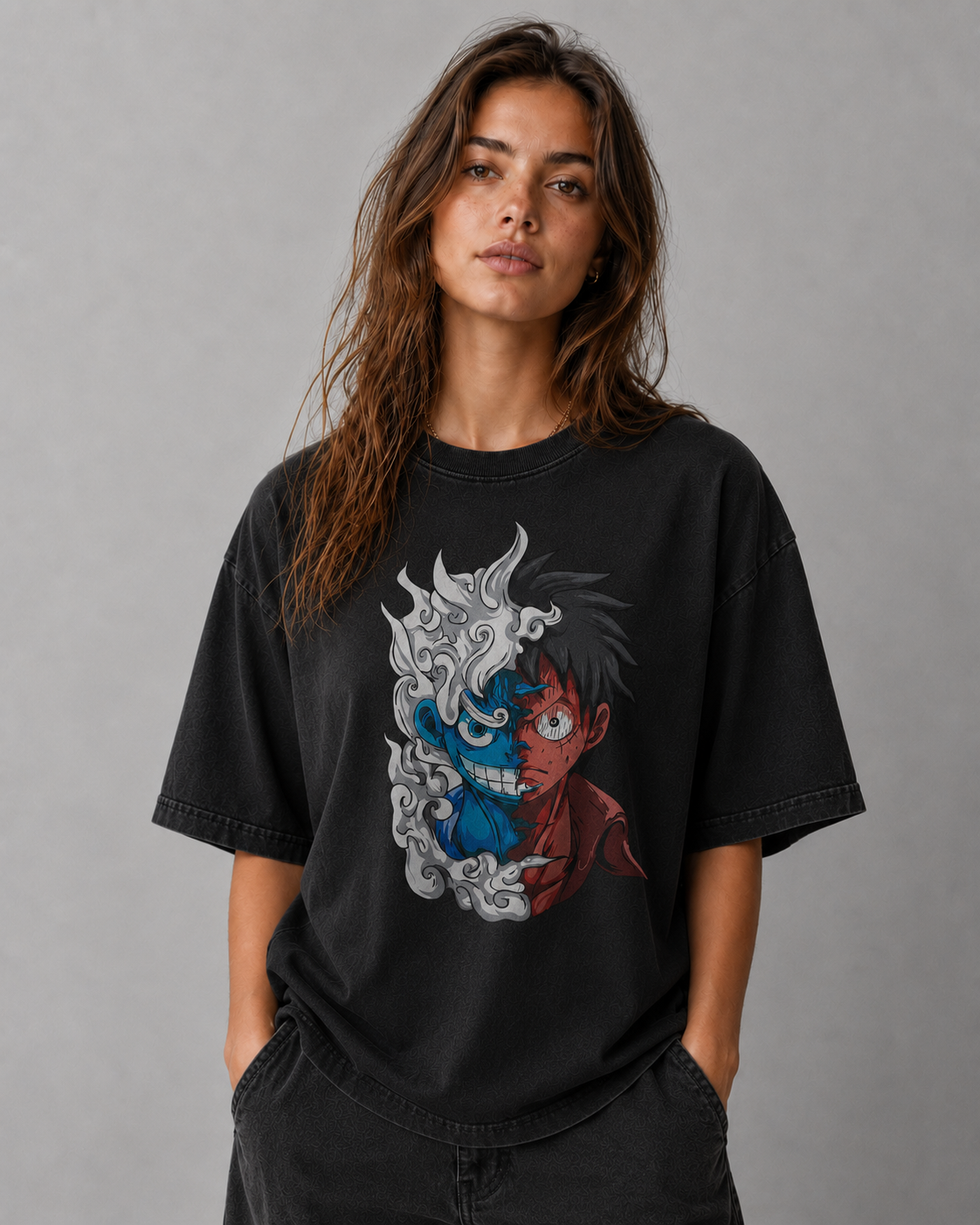 Oversized Streetwear Graphic Tee – Split-Face Dual Form Portrait Print