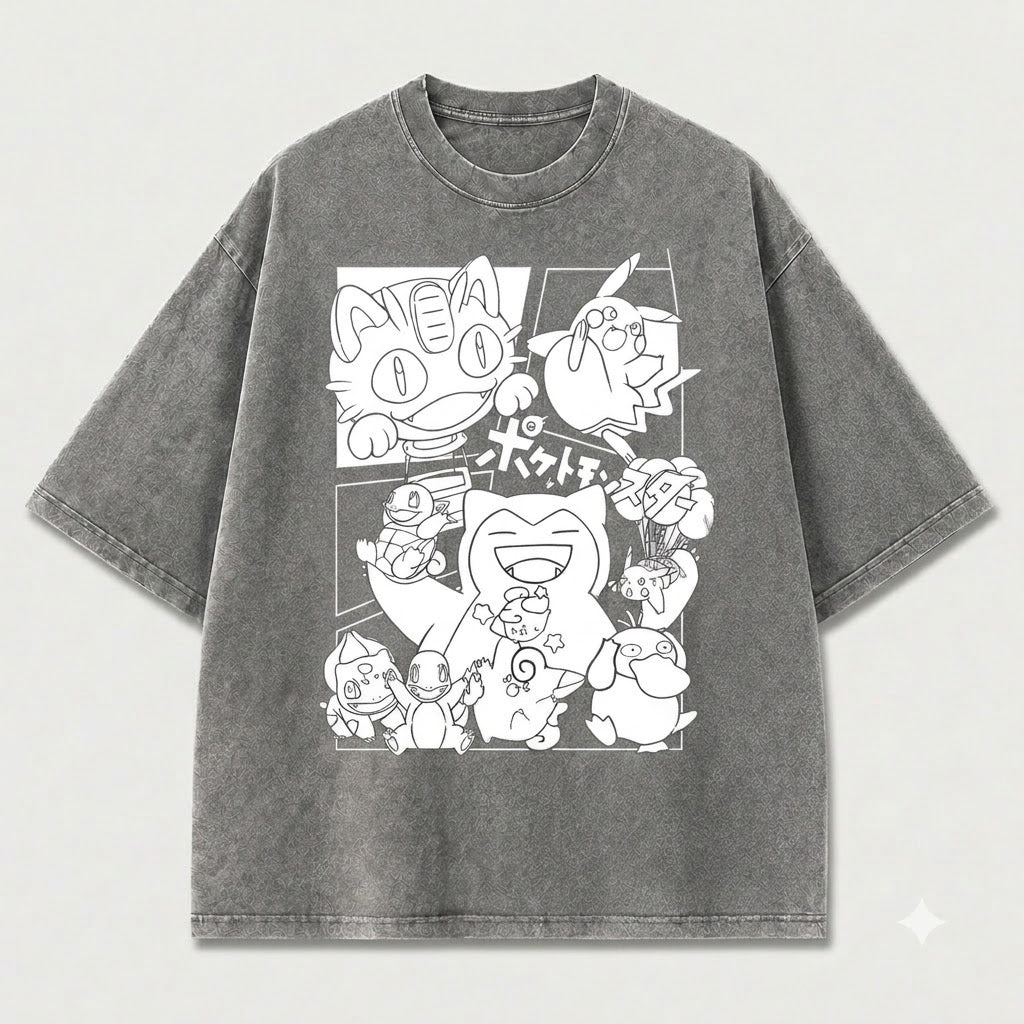 Monster Friends Line Art Graphic Print Oversized Tee