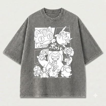 Monster Friends Line Art Graphic Print Oversized Tee