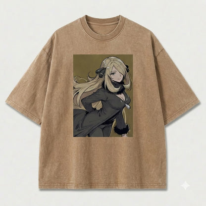 Golden Portrait Elegant Warrior Girl Graphic Print Oversized Tee