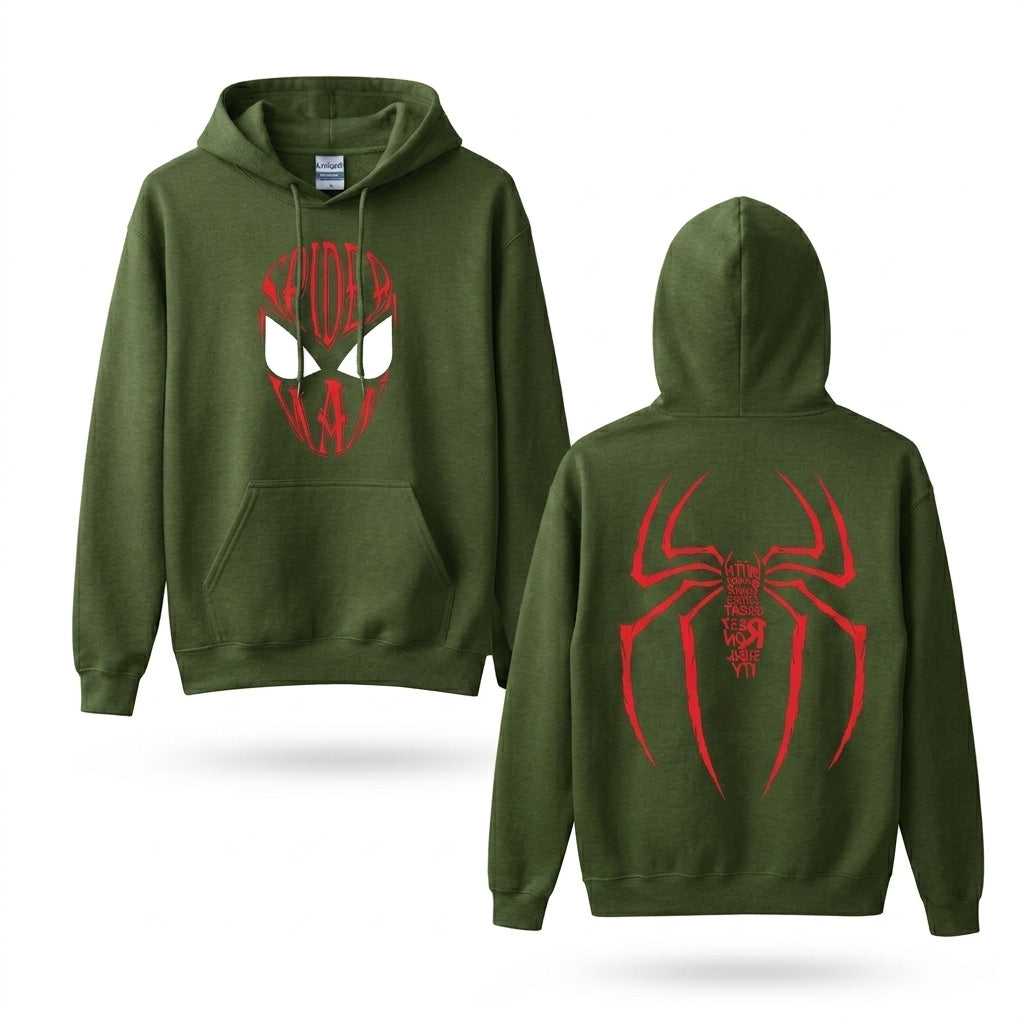 Red Spider Graphic Hoodie, Unisex Black Streetwear Pullover