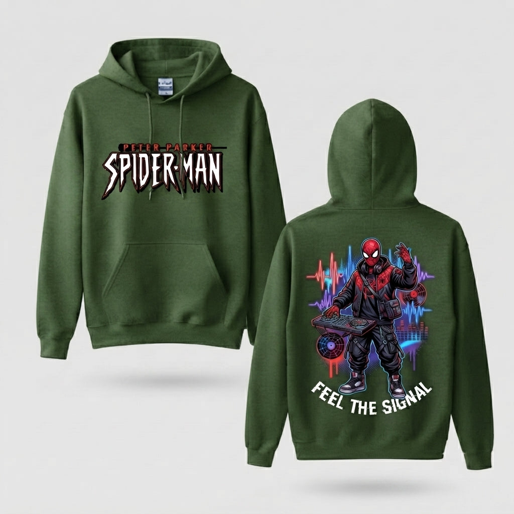 Masked Web DJ Soundwave Front & Back Graphic Hoodie
