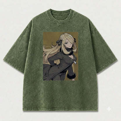 Golden Portrait Elegant Warrior Girl Graphic Print Oversized Tee