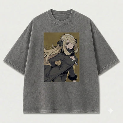 Golden Portrait Elegant Warrior Girl Graphic Print Oversized Tee