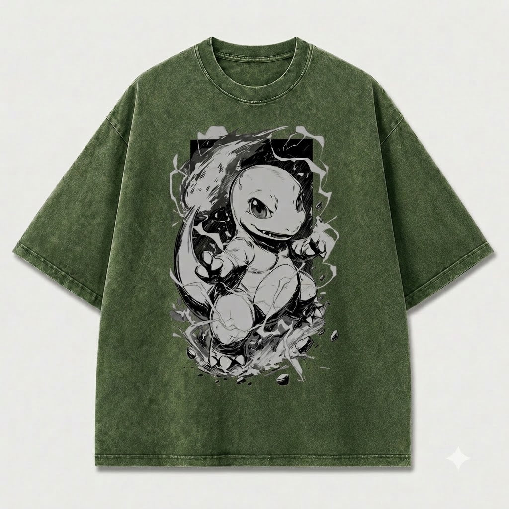 Flame Tail Reptile Creature Graphic Print Oversized Tee