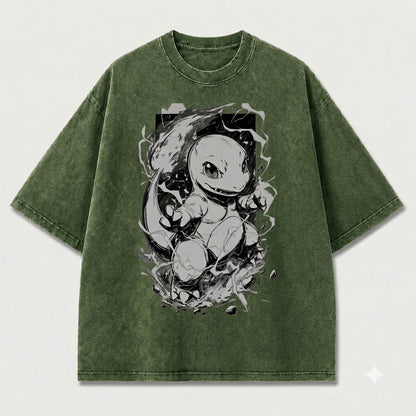 Flame Tail Reptile Creature Graphic Print Oversized Tee