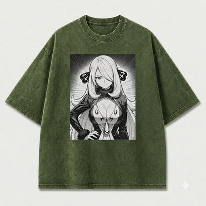 Manga Panel Warrior Girl Graphic Print Oversized Tee