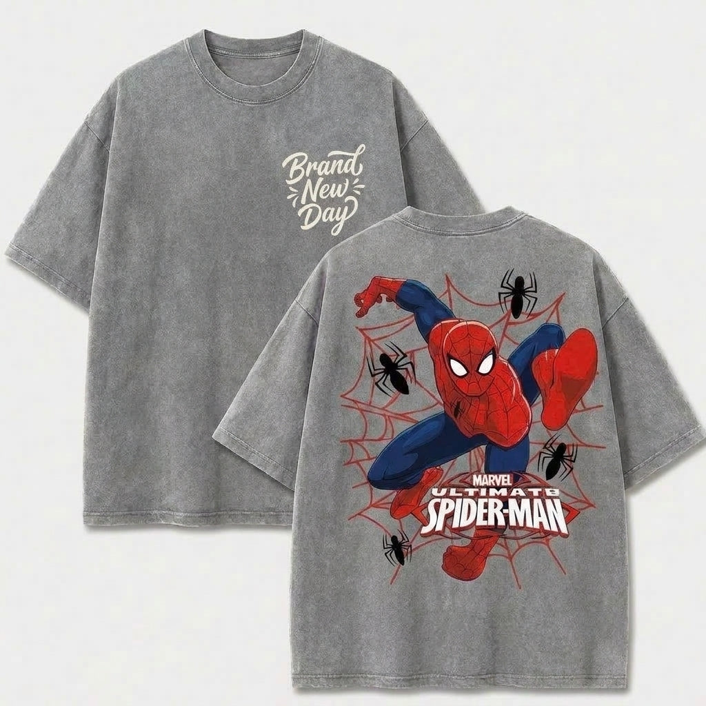 Masked Web Hero Vintage Washed Graphic Tee – Front & Back Print