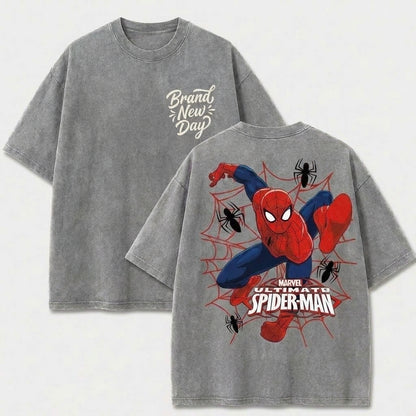 Masked Web Hero Vintage Washed Graphic Tee – Front & Back Print