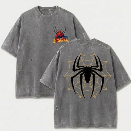 Spider Web Emblem Vintage Washed Graphic Tee – Front & Back Print