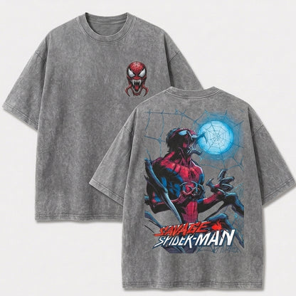 Savage Web Warrior Vintage Washed Graphic Tee – Front & Back Print