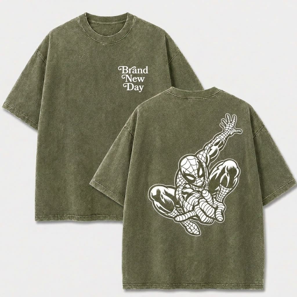 Web Hero Vintage Washed Graphic Tee – Front & Back Print