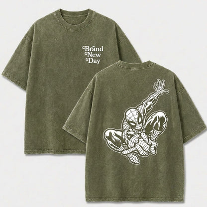 Web Hero Vintage Washed Graphic Tee – Front & Back Print