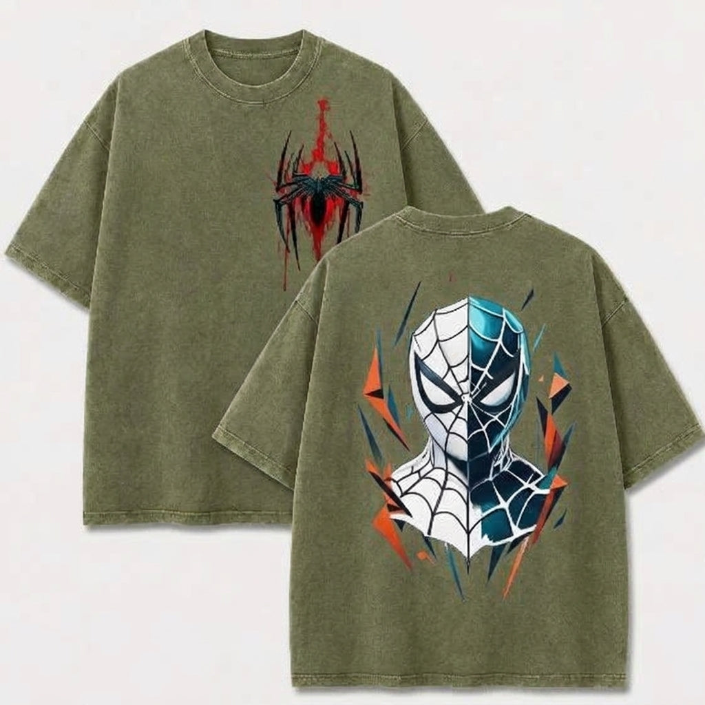 Dual Mask Web Hero Vintage Washed Graphic Tee – Front & Back Print