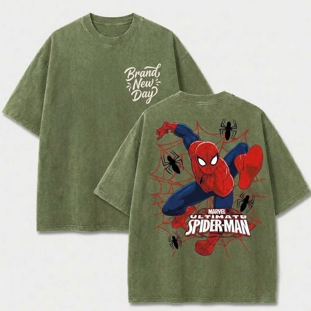 Masked Web Hero Vintage Washed Graphic Tee – Front & Back Print