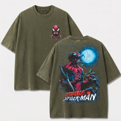 Savage Web Warrior Vintage Washed Graphic Tee – Front & Back Print