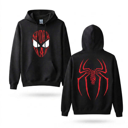 Red Web Mask & Spider Symbol Graphic Hoodie