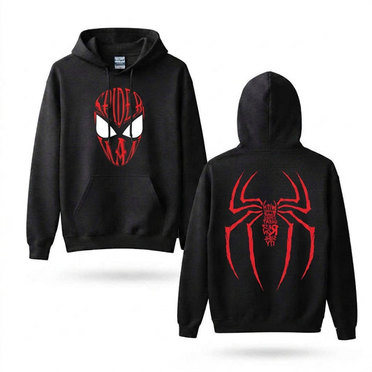 Red Web Mask & Spider Symbol Graphic Hoodie