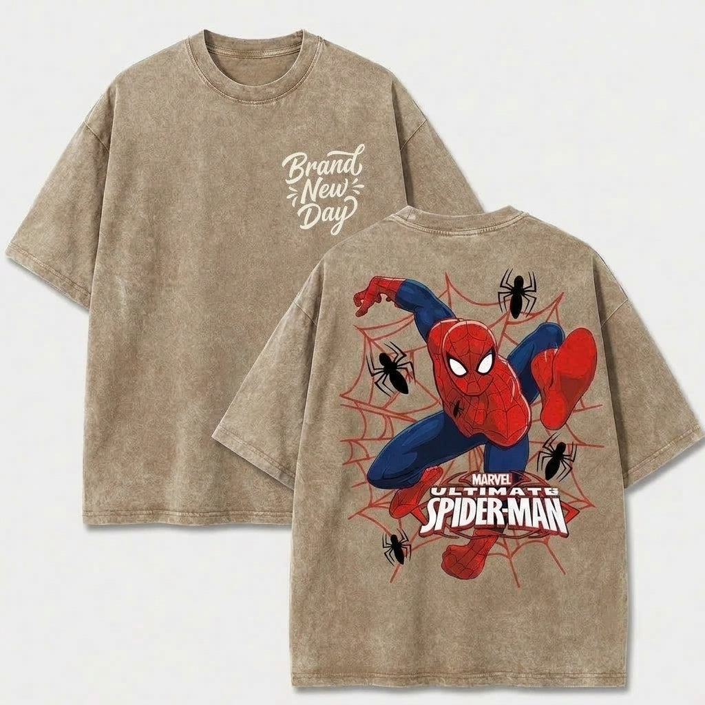Masked Web Hero Vintage Washed Graphic Tee – Front & Back Print