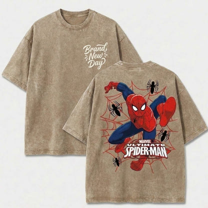 Masked Web Hero Vintage Washed Graphic Tee – Front & Back Print