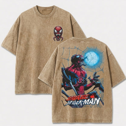 Savage Web Warrior Vintage Washed Graphic Tee – Front & Back Print
