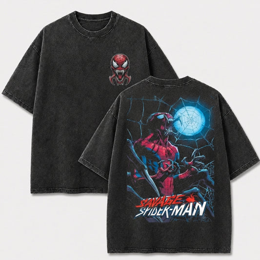Savage Web Warrior Vintage Washed Graphic Tee – Front & Back Print
