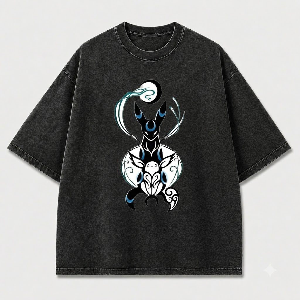 Moonlit Fox Spirit Duo Graphic Print Oversized Tee