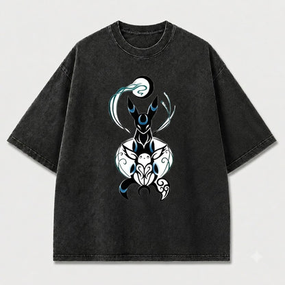 Moonlit Fox Spirit Duo Graphic Print Oversized Tee