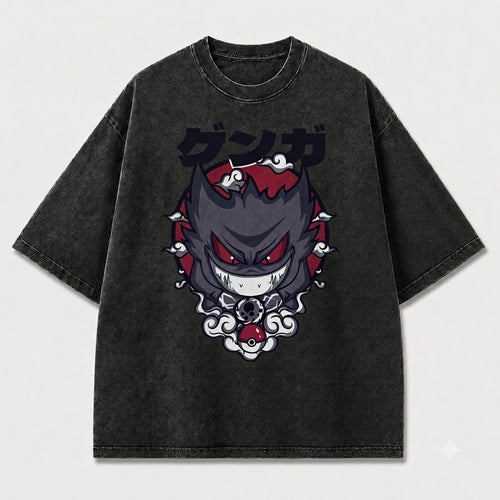 Grinning Shadow Creature Graphic Print Oversized Tee