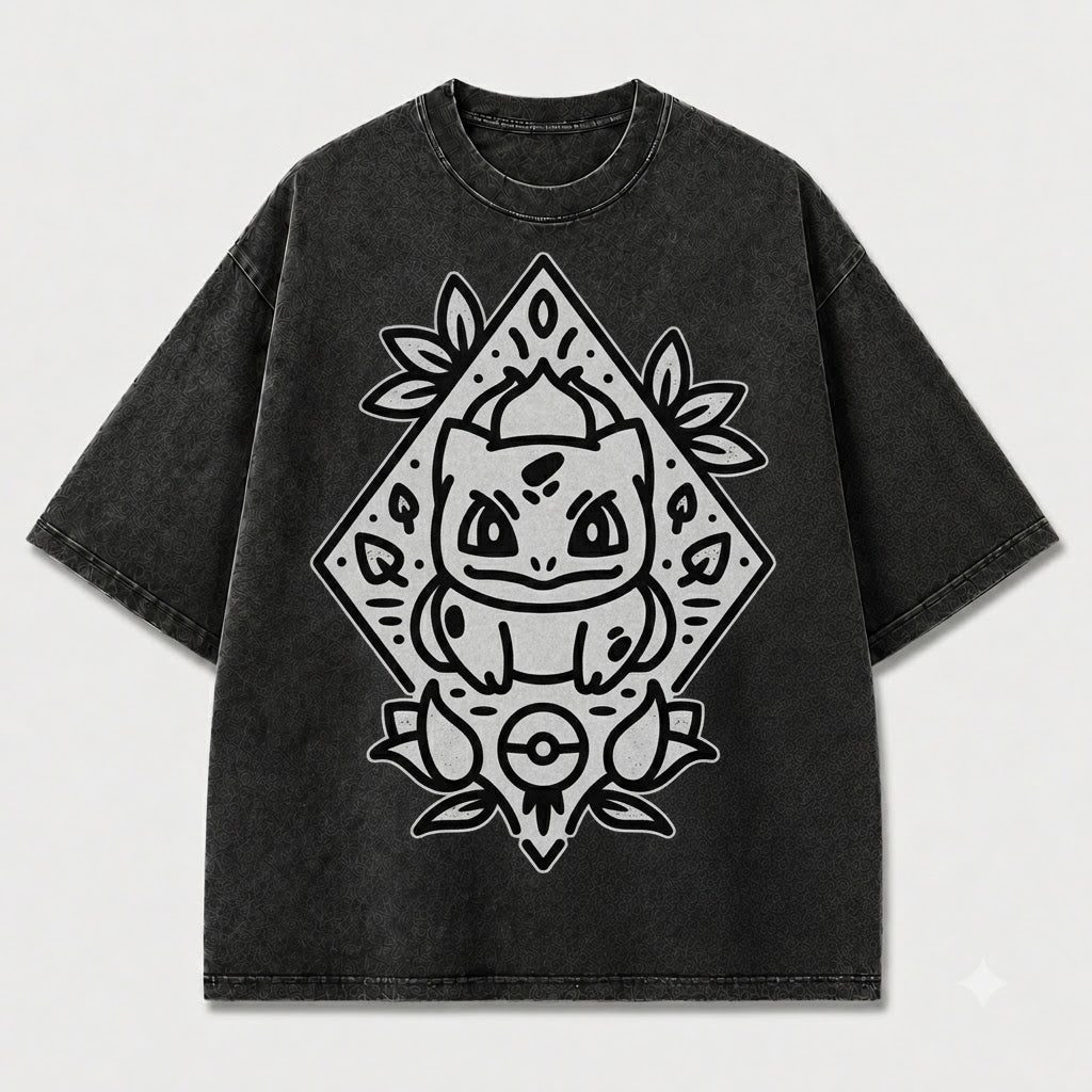 Diamond Frame Creature Portrait Graphic Print Oversized Tee