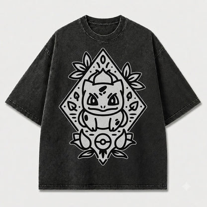 Diamond Frame Creature Portrait Graphic Print Oversized Tee