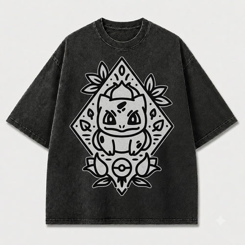 Diamond Frame Creature Portrait Graphic Print Oversized Tee