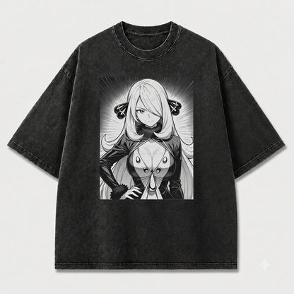 Manga Panel Warrior Girl Graphic Print Oversized Tee