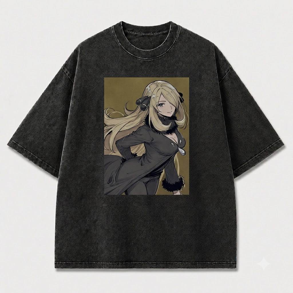 Golden Portrait Elegant Warrior Girl Graphic Print Oversized Tee