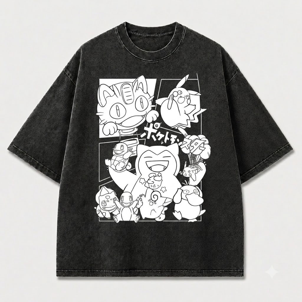 Monster Friends Line Art Graphic Print Oversized Tee