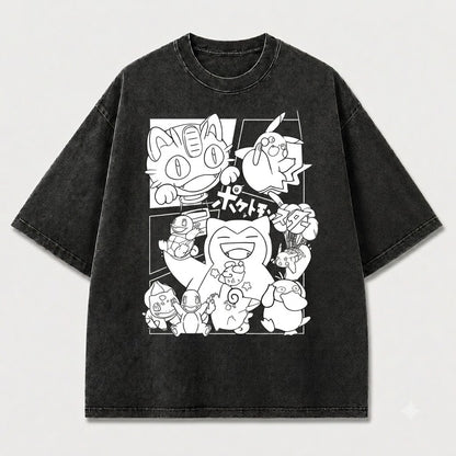 Monster Friends Line Art Graphic Print Oversized Tee