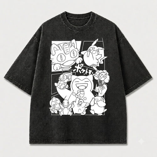 Monster Friends Line Art Graphic Print Oversized Tee