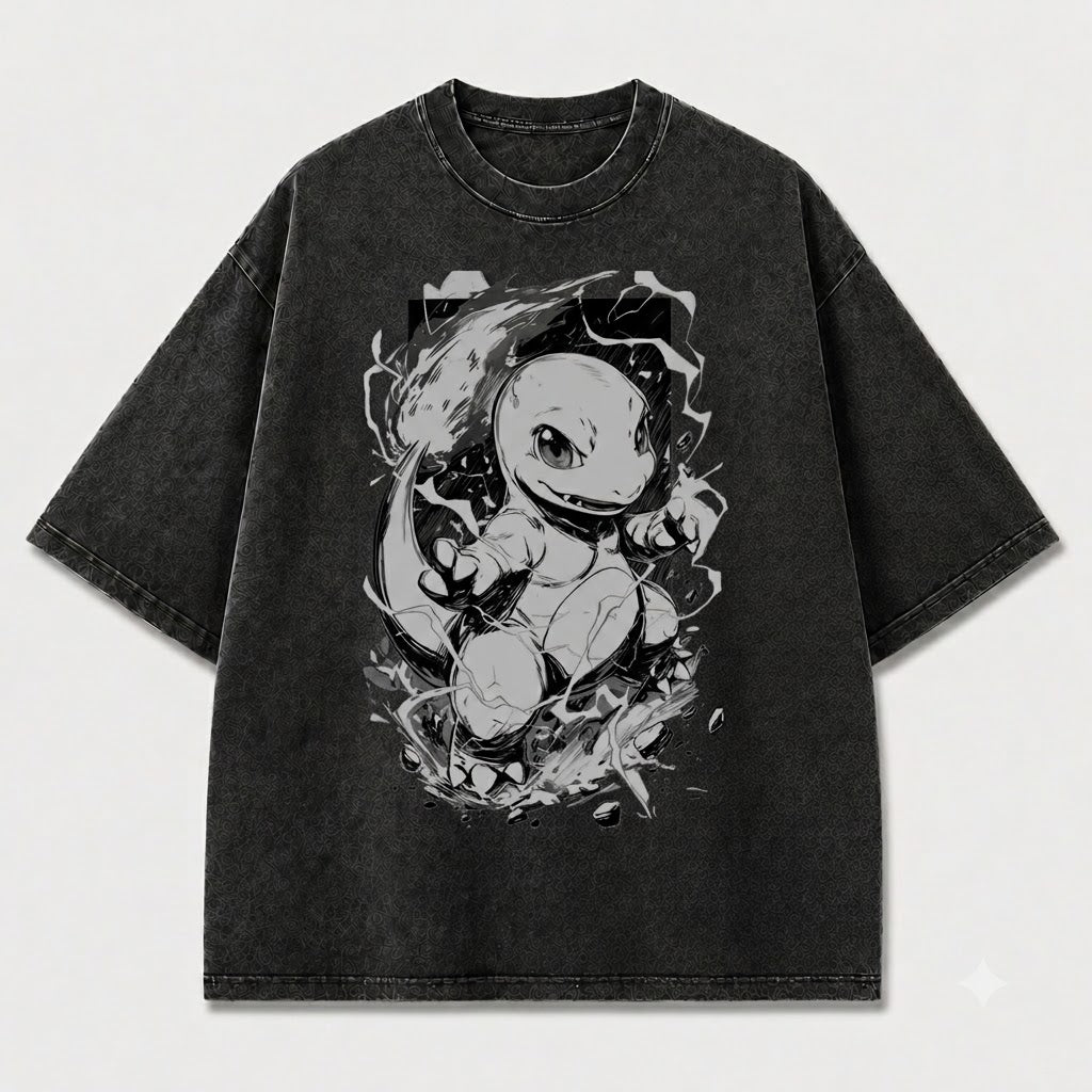 Flame Tail Reptile Creature Graphic Print Oversized Tee