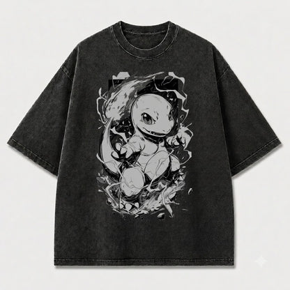 Flame Tail Reptile Creature Graphic Print Oversized Tee