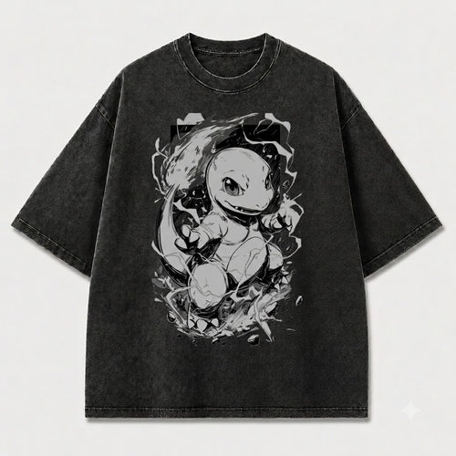 Flame Tail Reptile Creature Graphic Print Oversized Tee