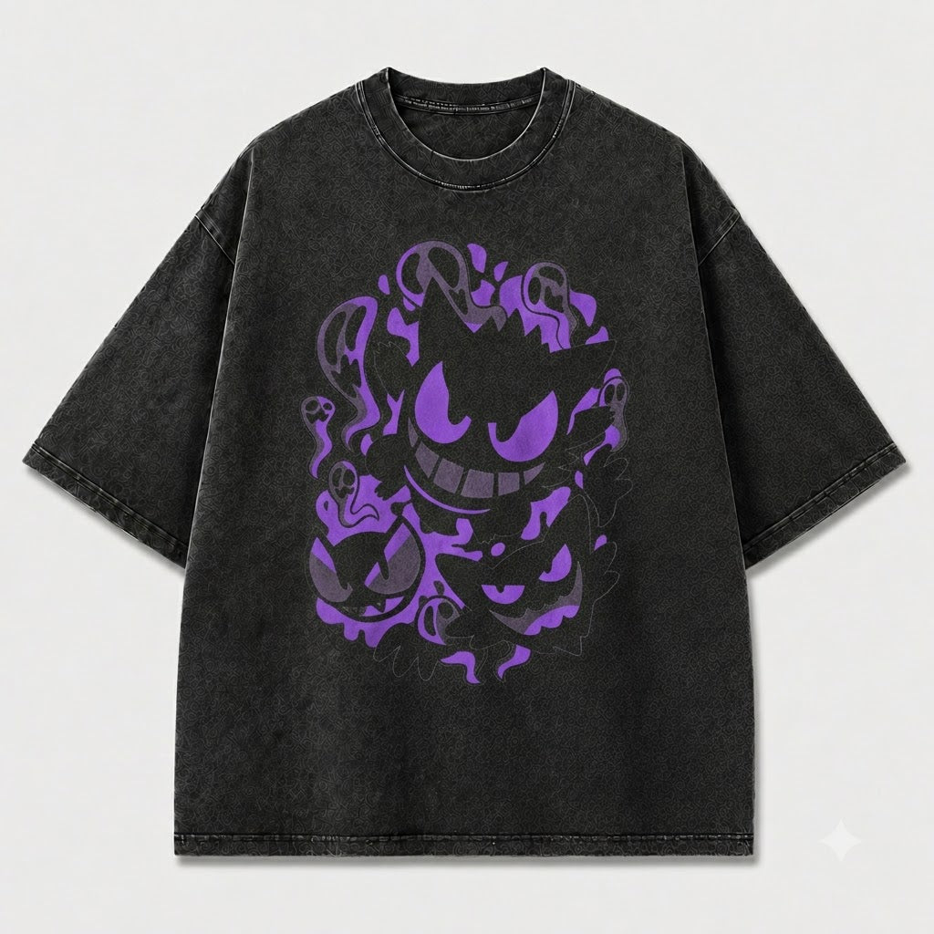 Grinning Purple Phantom Swarm Graphic Print Oversized Tee