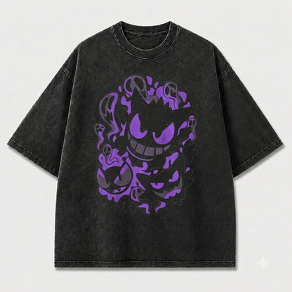 Grinning Purple Phantom Swarm Graphic Print Oversized Tee