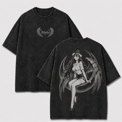 Crescent Moon Winged Guardian Vintage Washed Graphic Tee
