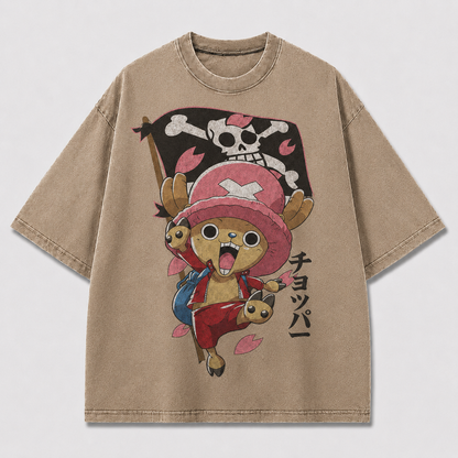Oversized Streetwear Graphic Tee – Flag Banner Reindeer Mascot Print