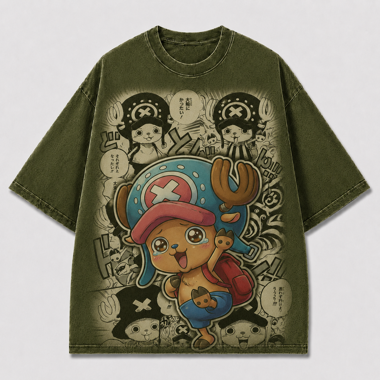 Oversized Streetwear Graphic Tee – Manga Panel Mascot Sticker Print