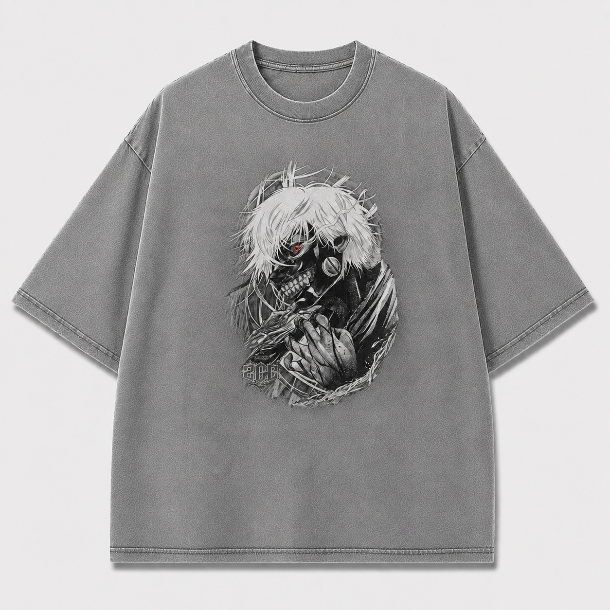 Oversized Masked Antihero Sketch Graphic Tee – Monochrome Streetwear Shirt