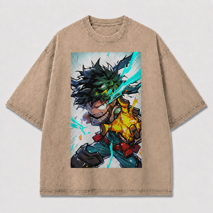 Oversized Electric Punch Portrait Graphic Tee – Action Print Top